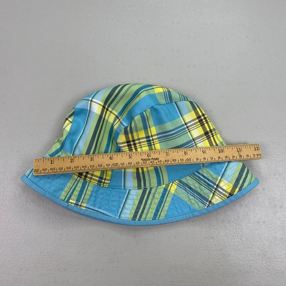 The North Face Reversible Bucket Hat Girls One Size Blue Yellow Plaid UPF30 Sun - Picture 5 of 7